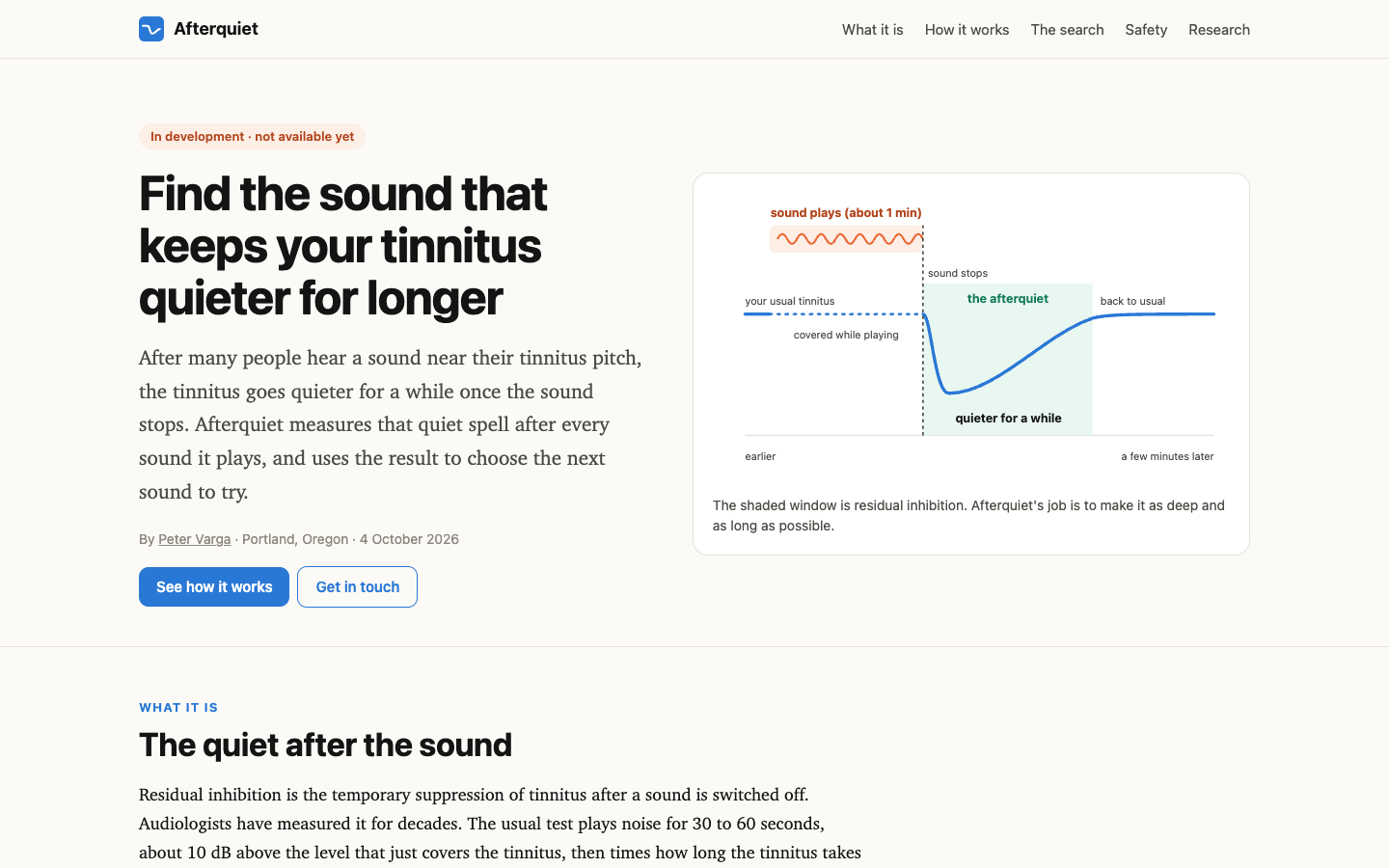 Afterquiet, a tinnitus tool that measures the quiet spell after each sound it plays